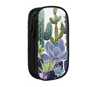 JKLQWC Succulent Plant Printed Pencil Case Cute Pen Pouch Large Pen Bag Portable Storage Organizer Box for Office School Teen Girl Boy Adult,Black