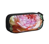 JKLQWC Succulent Rose Printed Pencil Case Cute Pen Pencil Box Bag Zipper Storage Organizer Box Holder for Office School Teen Girl Boy Adult,Black