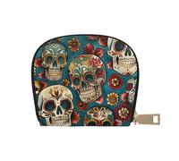 JKLQWC Sugar Skulls Print Printed Credit Card Wallet for Women Men Cute Zipper Card Cases Holder Mini Coin Purse with 12 Card Slots