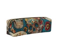 JKLQWC Sugar Skulls Print Printed Leather Pencil Case with Gold Zipper - Simple and Lightweight Organizer for School, Office, Travel, Makeup
