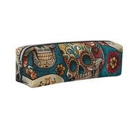 JKLQWC Sugar Skulls Print Printed Leather Pencil Case with Silver Zipper - Simple and Lightweight Organizer for School, Office, Travel, Makeup