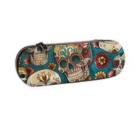 JKLQWC Sugar Skulls Print Printed Pencil Case Cute Pen Pencil Box Bag PU Leather Zipper Pencil Pouch Organizer for Office School Travel