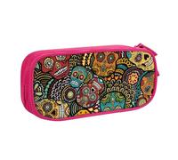 JKLQWC Sugar Skulls Print Printed Pencil Case Cute Pen Pencil Box Bag Zipper Storage Organizer Box Holder for Office School Teen Girl Boy Adult,Pink
