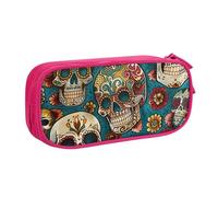 JKLQWC Sugar Skulls Print Printed Pencil Case Cute Pen Pencil Box Bag Zipper Storage Organizer Box Holder for Office School Teen Girl Boy Adult,Pink