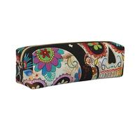 JKLQWC Sugar Skulls Printed Leather Pencil Case with Gold Zipper - Simple and Lightweight Organizer for School, Office, Travel, Makeup