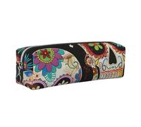 JKLQWC Sugar Skulls Printed Leather Pencil Case with Silver Zipper - Simple and Lightweight Organizer for School, Office, Travel, Makeup