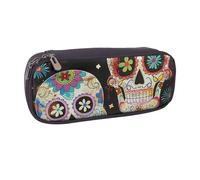 JKLQWC Sugar Skulls Printed PU Leather Pencil Case Cute Pen Pencil Box Bag Zipper Office School Pencil Pouch Organizer for Students Teen Girls Boys Adult