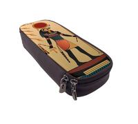 JKLQWC Sun Old Egyptian Timeless Grace Prints Pencil Case for Girls Boys Cute PU Leather Pen Pencil Box Bag Zipper Pencil Pouch Organizer for Office School