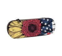 JKLQWC Sunflower American Flag Printed Pencil Case Cute Pen Pencil Box Bag PU Leather Zipper Pencil Pouch Organizer for Office School Travel