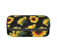 JKLQWC Sunflower Black and Yellow Printed Pencil Case Cute Pen Pencil Box Bag Large Capacity Compartment Zipper Pencil Pouch Organizer for Office School Travel
