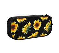 JKLQWC Sunflower Black and Yellow Printed Pencil Case Cute Pen Pencil Box Bag Zipper Storage Organizer Box Holder for Office School Teen Girl Boy Adult,Black