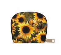JKLQWC Sunflower Blooming Flowers Plants Butterfly Printed Card Wallet for Women Men Cute Zipper Card Cases Holder Mini Coin Purse with 12 Card Slots