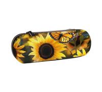 JKLQWC Sunflower Blooming Flowers Plants Butterfly Printed Pencil Case Cute Pen Pencil Box Bag PU Leather Zipper Pencil Pouch Organizer for Office School Travel
