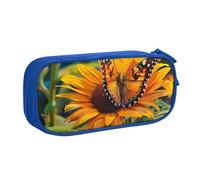 JKLQWC Sunflower Butterfly Printed Pencil Case Cute Pen Pencil Box Bag Zipper Storage Organizer Box Holder for Office School Teen Girl Boy Adult,Blue