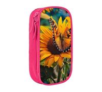 JKLQWC Sunflower Butterfly Printed Pencil Case Cute Pen Pouch Large Pen Bag Portable Storage Organizer Box for Office School Teen Girl Boy Adult,Pink