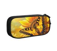 JKLQWC Sunflower Butterfly Sunny Printed Pencil Case Cute Pen Pencil Box Bag Zipper Storage Organizer Box Holder for Office School Teen Girl Boy Adult,Black