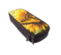 JKLQWC Sunflower Butterfly Sunny Prints Pencil Case for Girls Boys Cute PU Leather Pen Pencil Box Bag Zipper Pencil Pouch Organizer for Office School