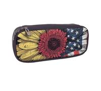 JKLQWC Sunflower Flag Printed PU Leather Pencil Case Cute Pen Pencil Box Bag Zipper Office School Pencil Pouch Organizer for Students Teen Girls Boys Adult Gifts