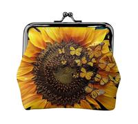 JKLQWC Sunflower Floral Butterflies Art Printed Coin Purse for Women Cute PU Leather Coin Wallet Mini Coin Purse Pouch with Kiss-Lock