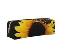 JKLQWC Sunflower Floral Butterflies Art Printed Leather Pencil Case with Gold Zipper - Simple and Lightweight Organizer for School, Office, Travel, Makeup