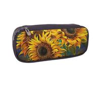 JKLQWC Sunflowers Painting Printed PU Leather Pencil Case Cute Pen Pencil Box Bag Zipper Office School Pencil Pouch Organizer for Students Teen Girls Boys Adult