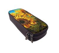 JKLQWC Sunflowers Painting Printed PU Leather Pencil Case Cute Pen Pencil Box Bag Zipper Office School Pencil Pouch Organizer for Students Teen Girls Boys Adult