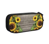 JKLQWC Sunflowers Wooden Board Printed Pencil Case Cute Pen Pencil Box Bag Zipper Storage Organizer Box Holder for Office School Teen Girl Boy Adult,Black