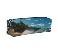 JKLQWC Sunny Wave Beach Printed Leather Pencil Case with Gold Zipper - Simple and Lightweight Organizer for School, Office, Travel, Makeup