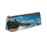 JKLQWC Sunny Wave Beach Printed Triangle Pencil Case with Zipper - Lightweight Leather Organizer for School, Office, Travel, Makeup