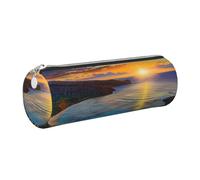 JKLQWC Sunrise Over Hanauma Bay Oahu Hawaii Printed Cylinder Pencil Case with Silver Zipper - Lightweight Leather Organizer for School, Office, Travel, Makeup