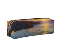 JKLQWC Sunrise Over Hanauma Bay Oahu Hawaii Printed Leather Pencil Case with Gold Zipper - Simple and Lightweight Organizer for School, Office, Travel, Makeup