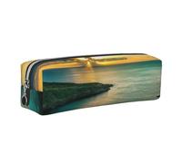 JKLQWC Sunrise Over Hanauma Bay Oahu Hawaii Printed Leather Pencil Case with Silver Zipper - Simple and Lightweight Organizer for School, Office, Travel, Makeup