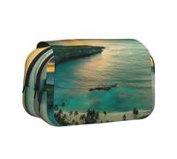 JKLQWC Sunrise Over Hanauma Bay Oahu Hawaii Prints Pencil Case for Kids Men Women, Two Layers Large Capacity Pencil Pouch Makeup Bag Organizer for Office School Travel