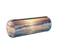 JKLQWC Sunrise Printed Cylinder Pencil Case with Silver Zipper - Lightweight Leather Organizer for School, Office, Travel, Makeup