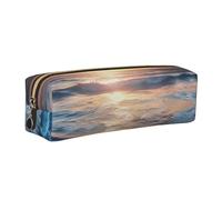 JKLQWC Sunrise Printed Leather Pencil Case with Gold Zipper - Simple and Lightweight Organizer for School, Office, Travel, Makeup