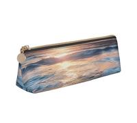 JKLQWC Sunrise Printed Triangle Pencil Case with Zipper - Lightweight Leather Organizer for School, Office, Travel, Makeup