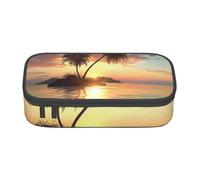 JKLQWC Sunrise Tropical Palm Tree Island Printed Pencil Case Cute Pen Pencil Box Bag Large Capacity Compartment Zipper Pencil Pouch Organizer for Office School Travel