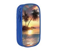 JKLQWC Sunrise Tropical Palm Tree Island Printed Pencil Case Cute Pen Pouch Large Pen Bag Portable Storage Organizer Box for Office School Teen Girl Boy Adult,Blue