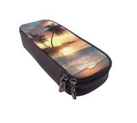 JKLQWC Sunrise Tropical Palm Tree Island Prints Pencil Case for Girls Boys Cute PU Leather Pen Pencil Box Bag Zipper Pencil Pouch Organizer for Office School