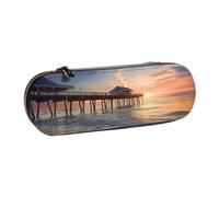 JKLQWC Sunset at The Beach Bridge Printed Pencil Case Cute Pen Pencil Box Bag PU Leather Zipper Pencil Pouch Organizer for Office School Travel