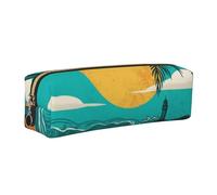 JKLQWC Sunset Beach Palm Tree Printed Leather Pencil Case with Gold Zipper - Simple and Lightweight Organizer for School, Office, Travel, Makeup