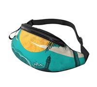 JKLQWC Sunset Beach Palm Tree Printed Waist Bag with Headphone Jack, Personalized Bumbags Fanny Packs Unisex Running Hiking Crossbody Bags for Men Women