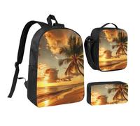 JKLQWC Sunset Hawaiian Palm Tree Print Backpack Set 3-Piece, 17-Inch School Bag with Insulated Lunch Bag & Pencil Case for Students Teens Girls Boys