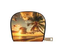 JKLQWC Sunset Hawaiian Palm Tree Printed Card Wallet for Women Men Cute Zipper Card Cases Holder Mini Coin Purse with 12 Card Slots