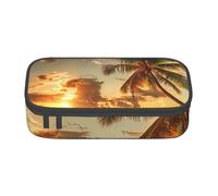 JKLQWC Sunset Hawaiian Palm Tree Printed Pencil Case Cute Pen Pencil Box Bag Large Capacity Compartment Zipper Pencil Pouch Organizer for Office School Travel