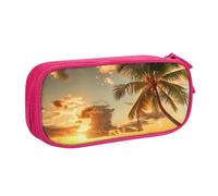 JKLQWC Sunset Hawaiian Palm Tree Printed Pencil Case Cute Pen Pencil Box Bag Zipper Storage Organizer Box Holder for Office School Teen Girl Boy Adult,Pink