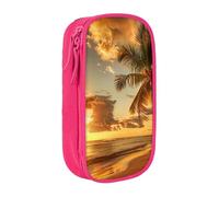 JKLQWC Sunset Hawaiian Palm Tree Printed Pencil Case Cute Pen Pouch Large Pen Bag Portable Storage Organizer Box for Office School Teen Girl Boy Adult,Pink