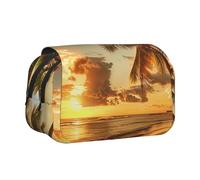 JKLQWC Sunset Hawaiian Palm Tree Prints Pencil Case for Kids Men Women, Two Layers Large Capacity Pencil Pouch Makeup Bag Organizer for Office School Travel