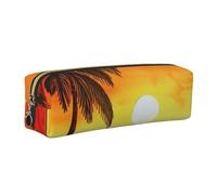 JKLQWC Sunset Palm Tree Printed Leather Pencil Case with Gold Zipper - Simple and Lightweight Organizer for School, Office, Travel, Makeup