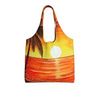 JKLQWC sunset palm tree Printed Tote Bag for Women Canvas Shopping Bag Reusable Grocery Cloth Bag Shoulder Bag for Work Travel Shopping College School